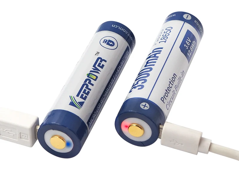 Keeppower 18650 - 3500mAh, Li-Ionen 3,7V - 3,6V - PCB geschützt mit USB Lademöglichkeit P1835U