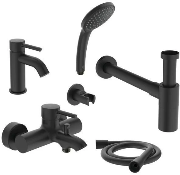 Ideal Standard Ceraline Silk Black Armaturen-Bundle01 – Komplettes Dusch- und Badset
