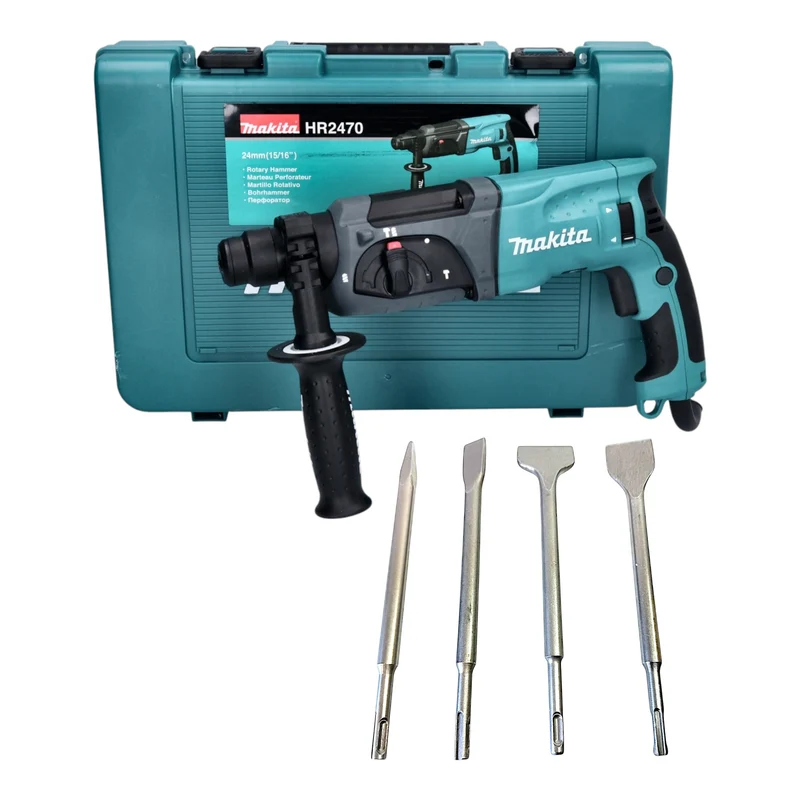 Makita HR 2470 Bohrhammer 780 Watt 2,4 J SDS-Plus + 4 tlg. Meißel Set + Koffer