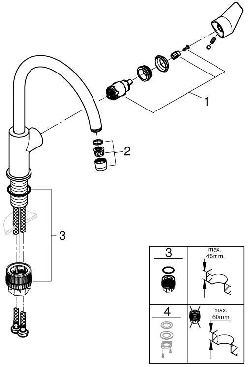 GROHE BauEdge Einhand-Spültischbatterie hoher Auslauf chrom – schwenkbarer Rohrauslauf 360°
