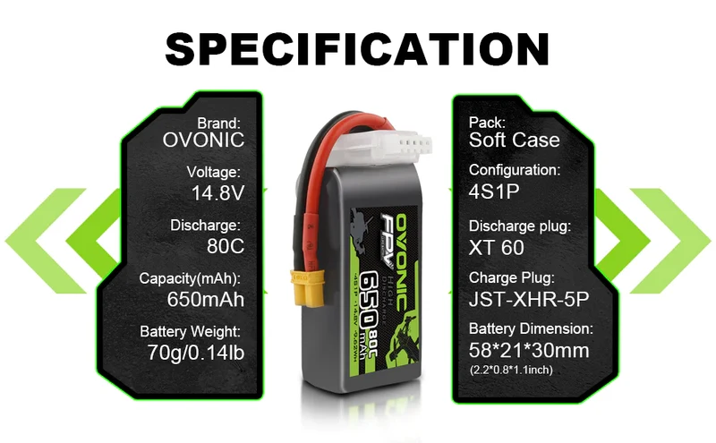 Ovonic FPV 4S 650mAh 80C 14,8V XT30 Lipo (4 Stück)
