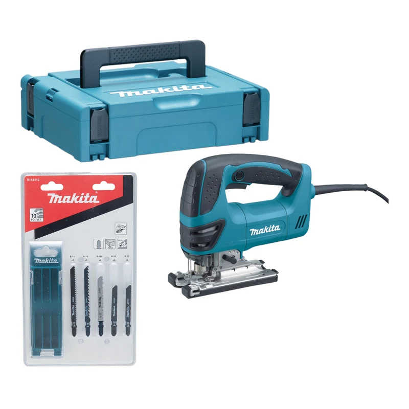 Makita 4350 FCTJ Pendelhub Stichsäge 720 Watt 135 mm + 10 tlg. Stichsägeblatt Set + Makpac