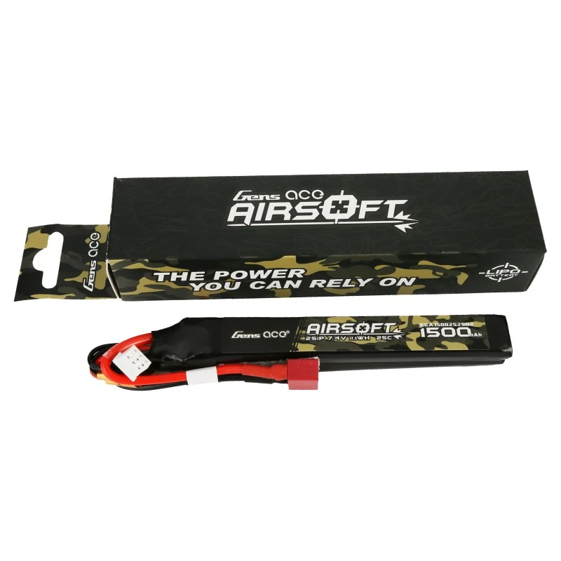 Gens Ace 25C 1500mAh 2S1P 7.4V Nunchuck 2X Airsoft Lipo Batterie mit T-Stecker
