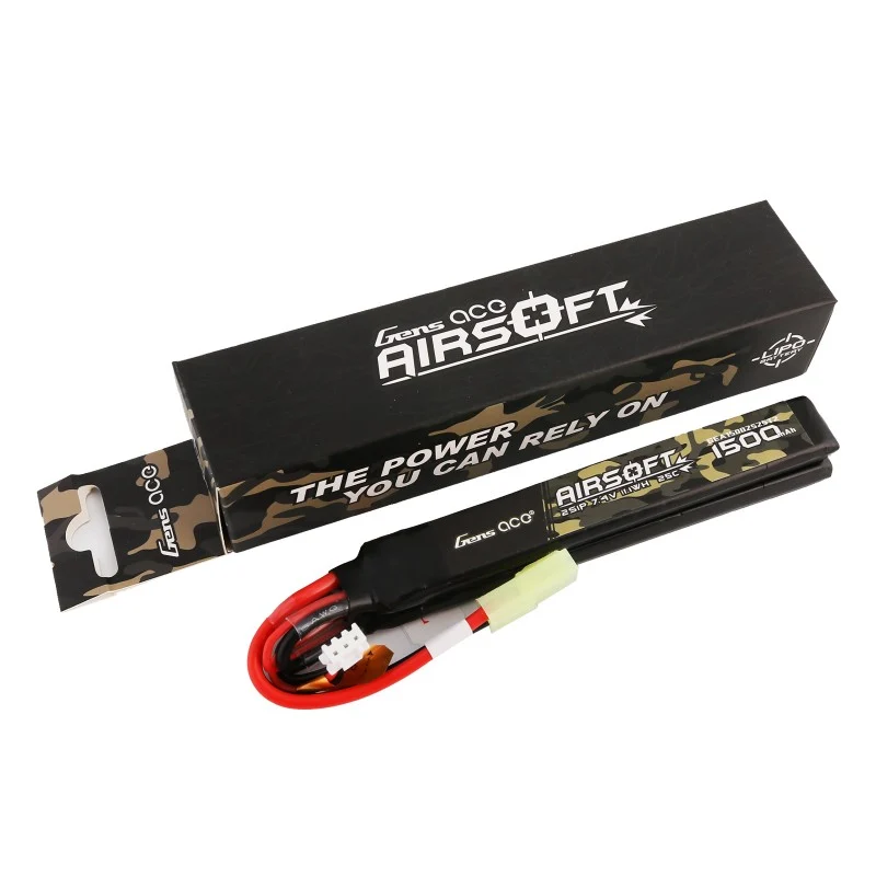 Gens Ace 25C 1500mAh 2S1P 7.4V Nunchuck 2X Airsoft Lipo Akku mit Mini Tamiya Stecker