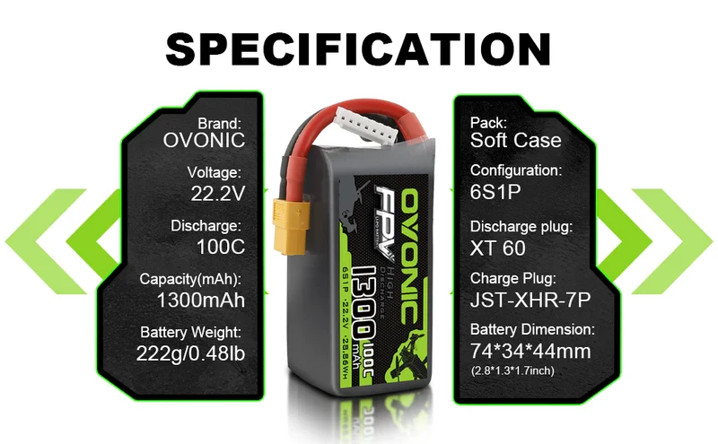 Ovonic 6S 1300mAh 100C 22.2V XT60 LiPo Akku (4 St.)