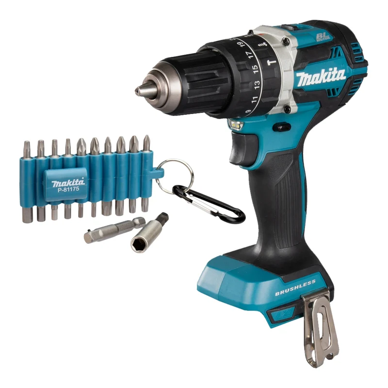 Makita DHP 484 Z Akku Schlagbohrschrauber 18 V 54 Nm Brushless + 22 tlg. Bit Set - ohne Akku, ohne Ladegerät