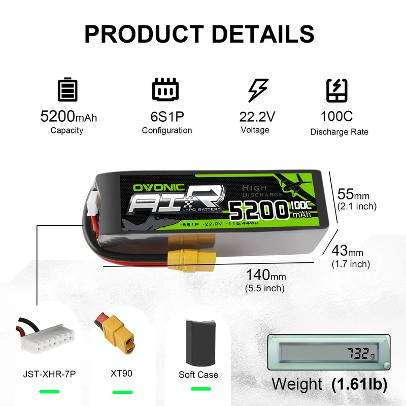 Ovonic 6S 5200mAh 6S 100C 22,2V XT90 & AS150 X-Class Cinelifter