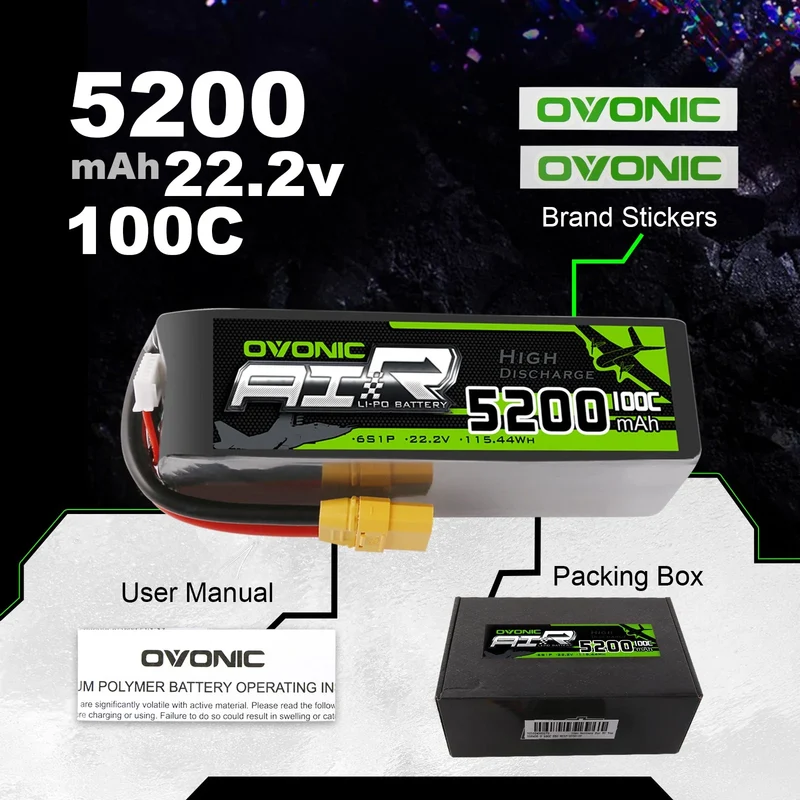 Ovonic 6S 5200mAh 6S 100C 22,2V XT90 & AS150 X-Class Cinelifter