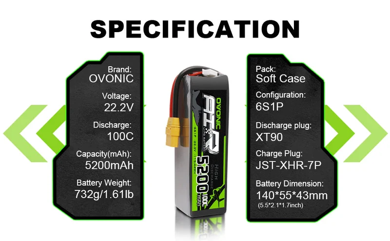 Ovonic 6S 5200mAh 6S 100C 22,2V XT90 & AS150 X-Class Cinelifter