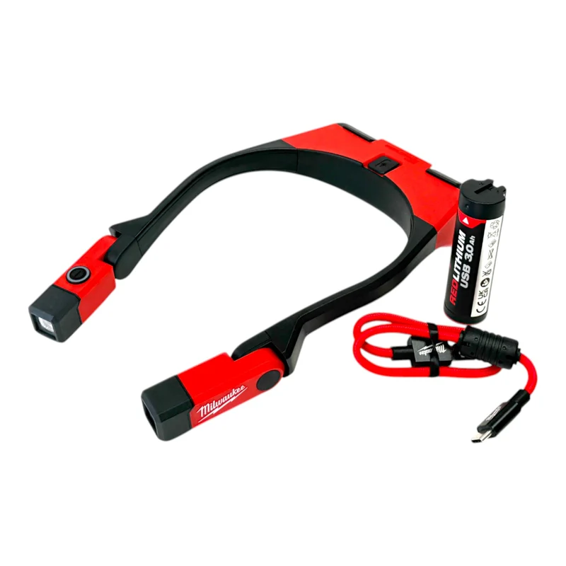 Milwaukee L4NL400-301 Akku Nackenleuchte IP 50 400 Lumen USB ( 4933479898 ) + 1x Akku 3,0 Ah + USB Kabel