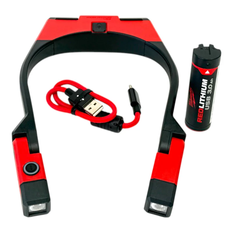 Milwaukee L4NL400-301 Akku Nackenleuchte IP 50 400 Lumen USB ( 4933479898 ) + 1x Akku 3,0 Ah + USB Kabel