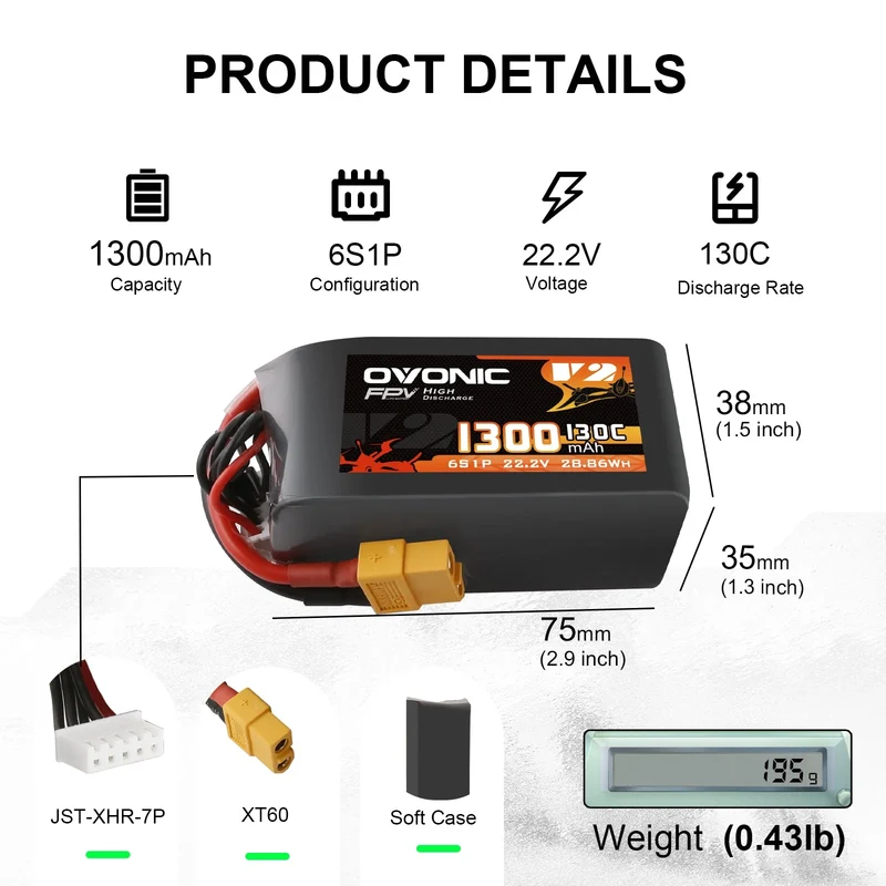 Ovonic 6S 1300mAh 130C 22,2V XT60 Lipo Akku Pack (2 St.)