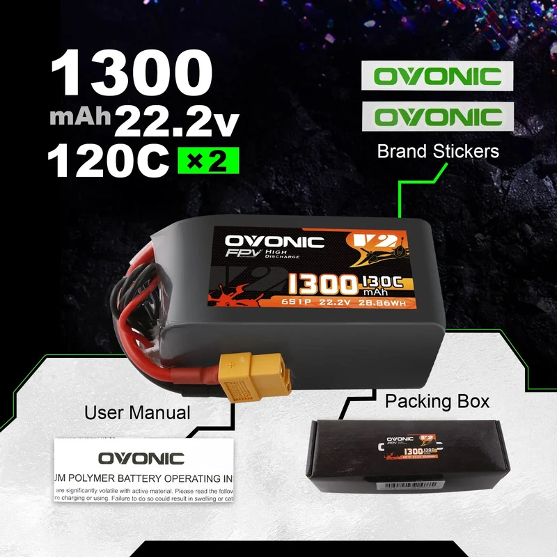 Ovonic 6S 1300mAh 130C 22,2V XT60 Lipo Akku Pack (2 St.)