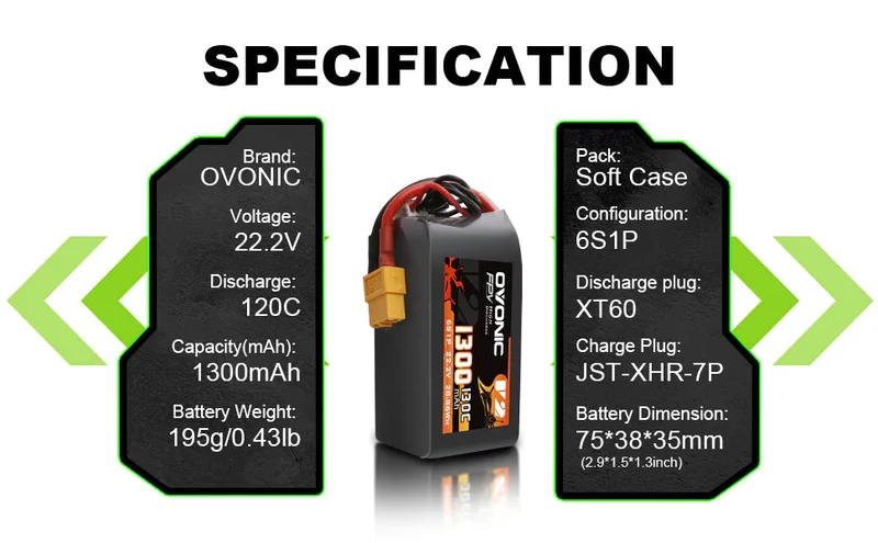 Ovonic 6S 1300mAh 130C 22,2V XT60 Lipo Akku Pack (2 St.)