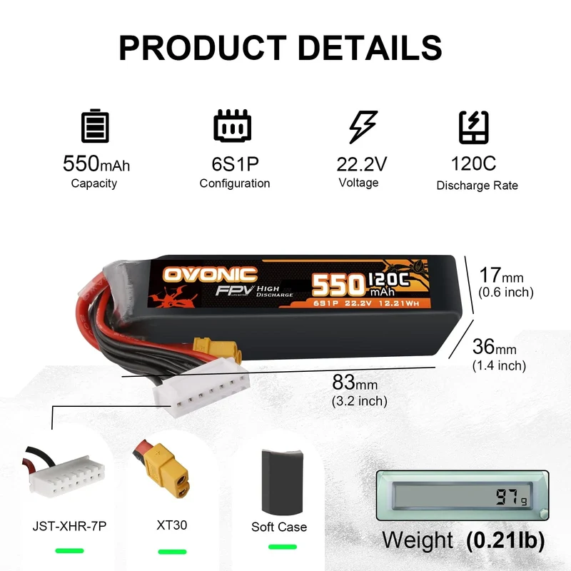 Ovonic 6S 550mAh 120C 22,2V XT30 LiPo Akku (2 St.)