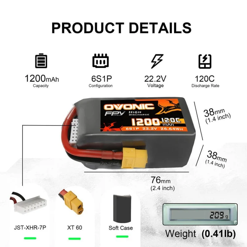 Ovonic 6S 1200mAh 120C 22,2V XT60 LiPo Akku (2 St.)