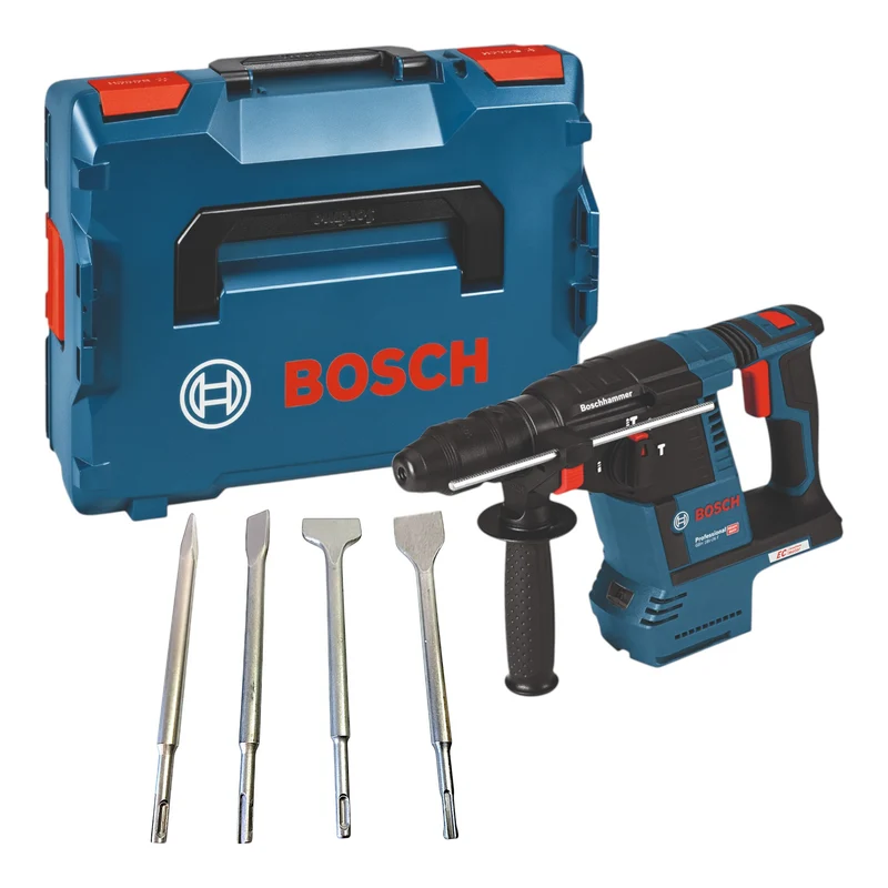 Bosch GBH 18V-26 Professional Akku Bohrhammer 18 V 2,6 J SDS plus Brushless + 4 tlg. Meißel Set + L-Boxx - ohne Akku, ohne Ladegerät