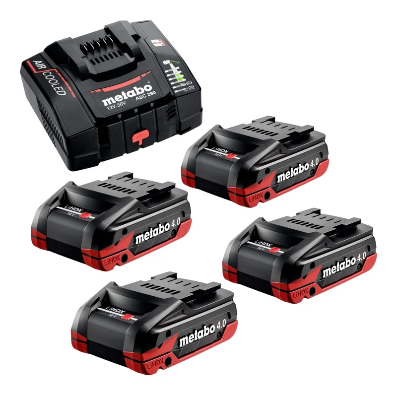 Metabo Basis Set 4x LiHDX Akkupack 18 V 4,0 Ah Akku ( 4x 624974000 ) + ASC 290 Ladegerät ( 627370000 )