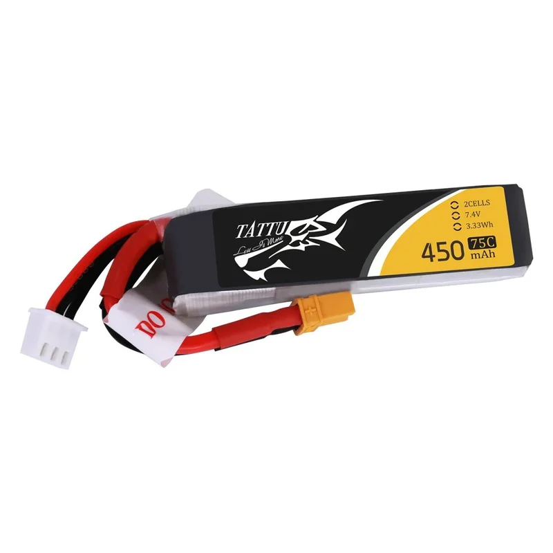 Tattu 450mAh 2S 75C 7.4V Lipo Akku mit XT30 Stecker-Lange Größe