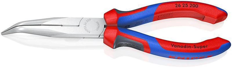 KNIPEX Flachrundzange 200 mm verchromt, 40° gewinkelt, Comfort-Griff – Storchenschnabelzange mit Schneide
