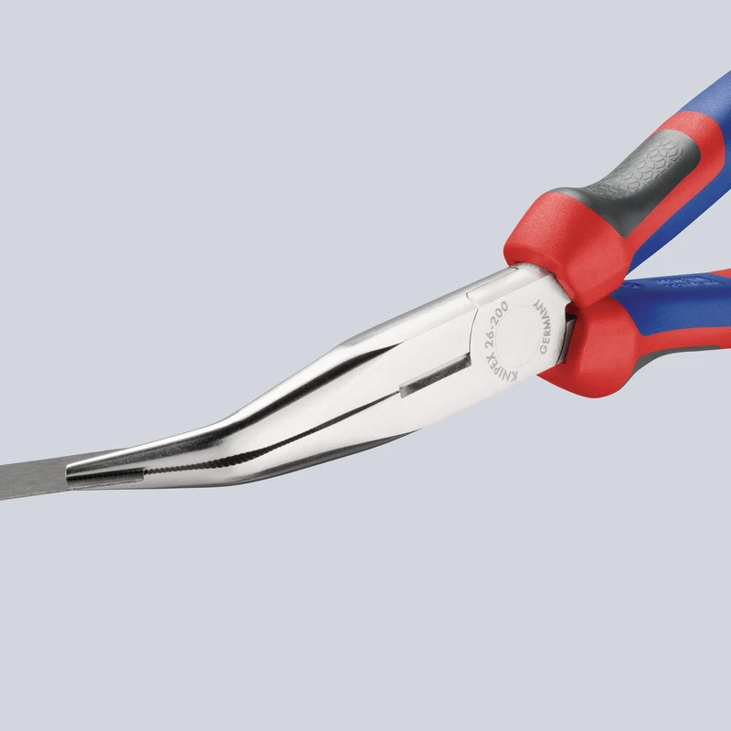 KNIPEX Flachrundzange 200 mm verchromt, 40° gewinkelt, Comfort-Griff – Storchenschnabelzange mit Schneide