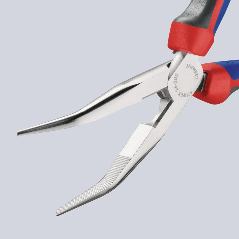 KNIPEX Flachrundzange 200 mm verchromt, 40° gewinkelt, Comfort-Griff – Storchenschnabelzange mit Schneide