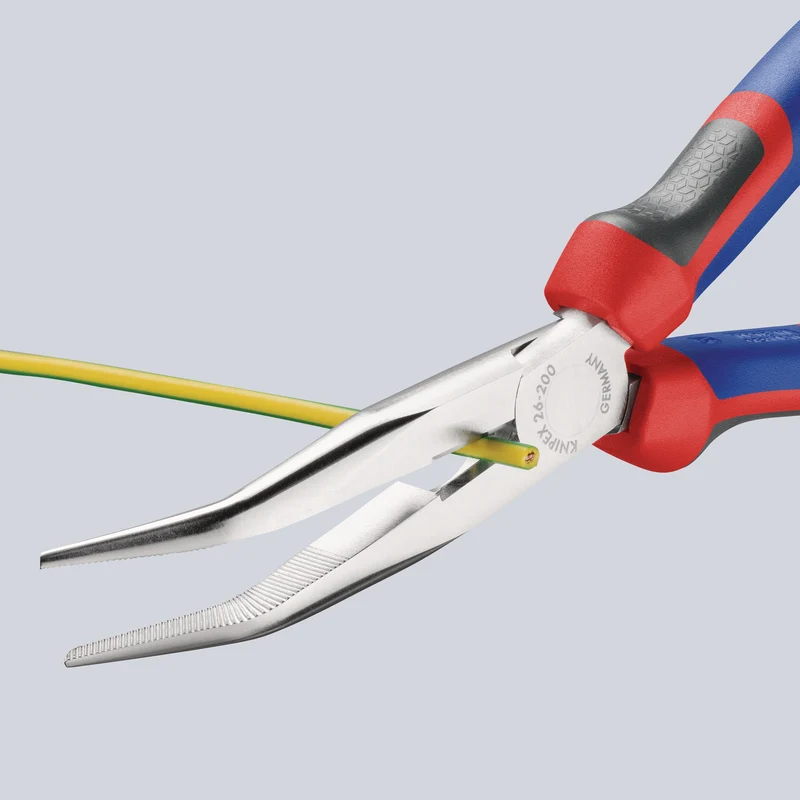 KNIPEX Flachrundzange 200 mm verchromt, 40° gewinkelt, Comfort-Griff – Storchenschnabelzange mit Schneide