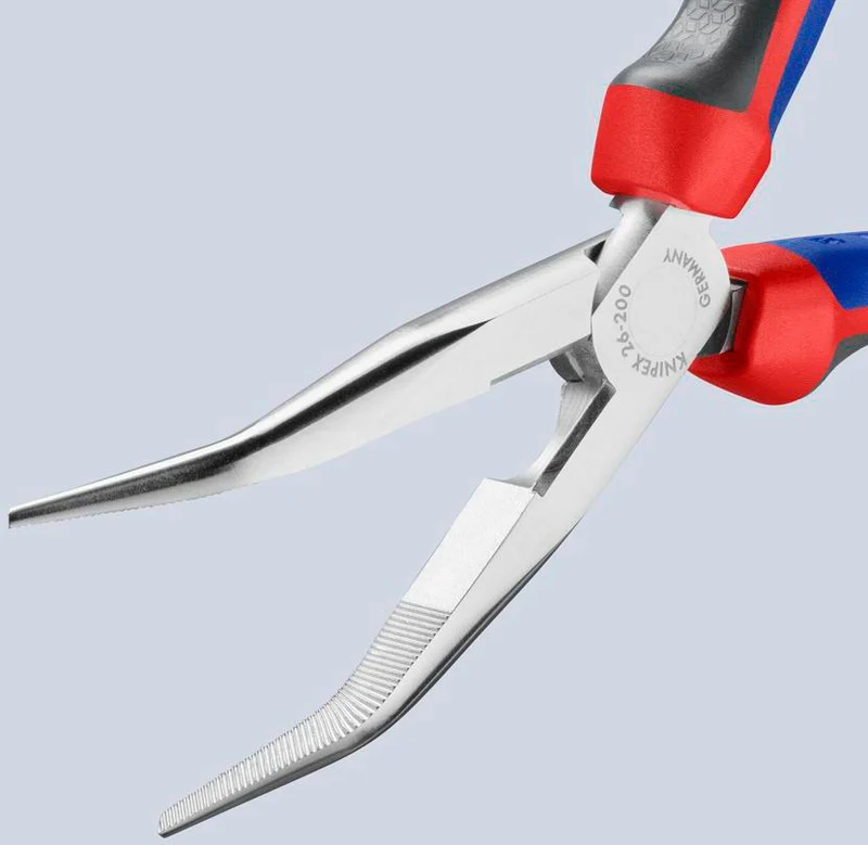 KNIPEX Flachrundzange 200 mm verchromt, 40° gewinkelt, Comfort-Griff – Storchenschnabelzange mit Schneide