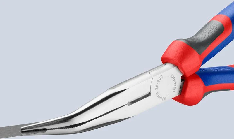 KNIPEX Flachrundzange 200 mm verchromt, 40° gewinkelt, Comfort-Griff – Storchenschnabelzange mit Schneide