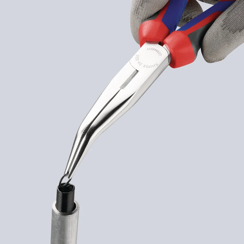 KNIPEX Flachrundzange 200 mm verchromt, 40° gewinkelt, Comfort-Griff – Storchenschnabelzange mit Schneide