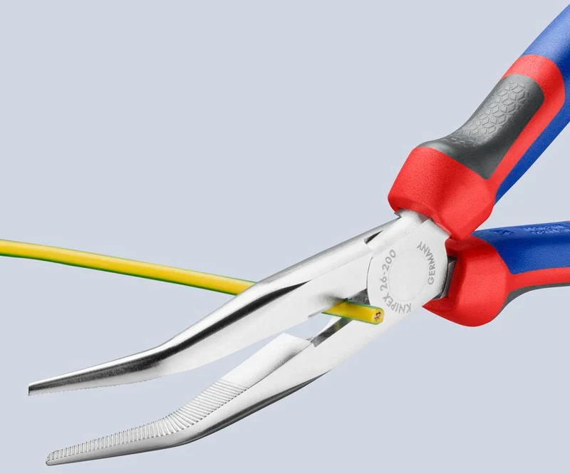 KNIPEX Flachrundzange 200 mm verchromt, 40° gewinkelt, Comfort-Griff – Storchenschnabelzange mit Schneide