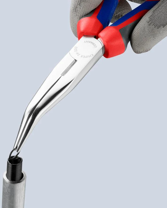 KNIPEX Flachrundzange 200 mm verchromt, 40° gewinkelt, Comfort-Griff – Storchenschnabelzange mit Schneide