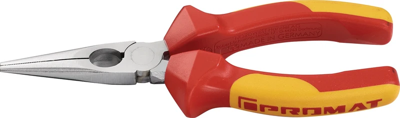 PROMAT Flachrundzange 160 mm VDE-isoliert mit Schneide und Mehrkomponenten-Hüllen