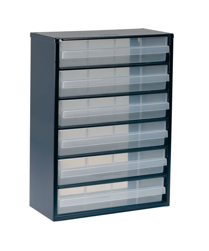 Kleinteilemagazin Stahlmagazin 906-03 von RAACO – 6 Schubladen, 306x150x417 mm, Stahlblech