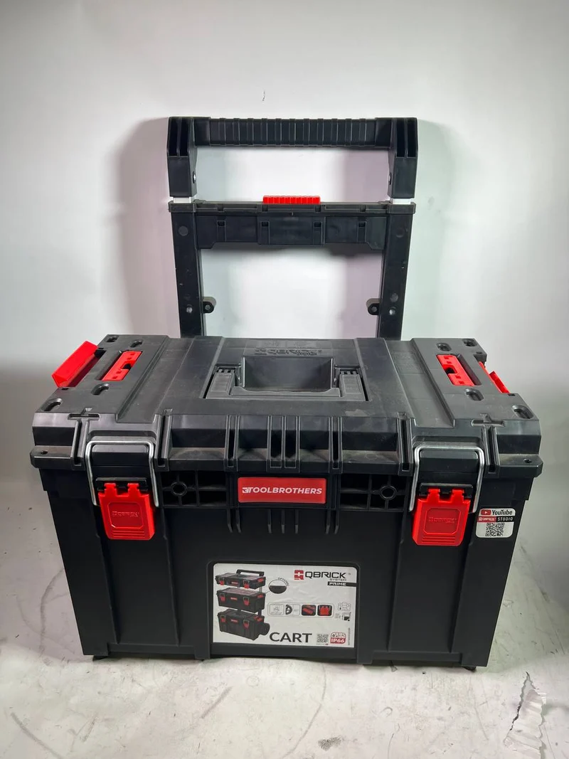 Qbrick System PRIME Cart Trolley stapelbar 590 x 425 x 660 mm 37 l IP66 100 kg belastbar mit Doppelteleskopstiel aus Aluminium - Leicht Gebraucht