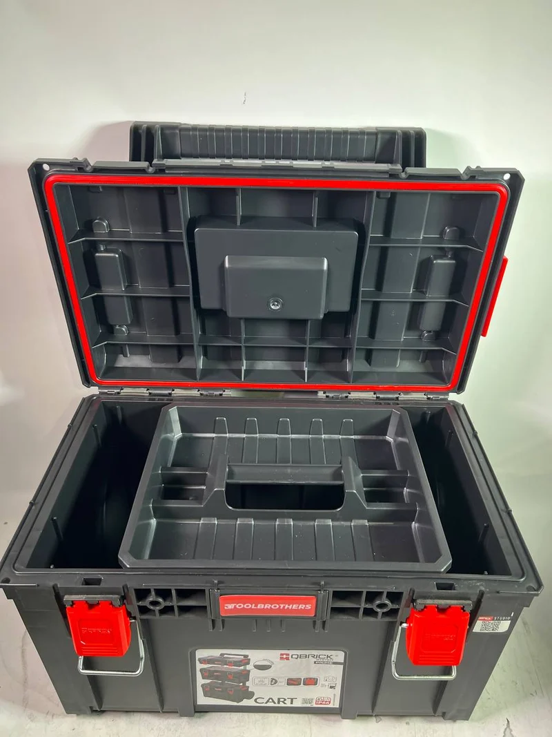 Qbrick System PRIME Cart Trolley stapelbar 590 x 425 x 660 mm 37 l IP66 100 kg belastbar mit Doppelteleskopstiel aus Aluminium - Leicht Gebraucht
