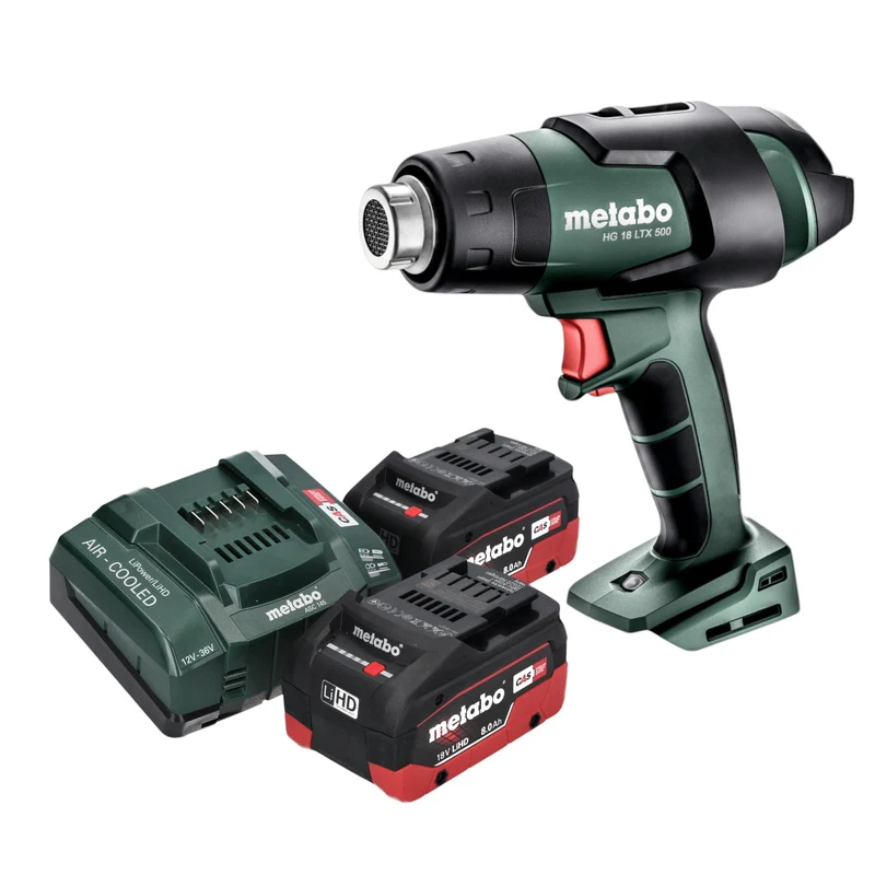 Metabo HG 18 LTX 500 Akku Heißluftgebläse 18 V 300 / 500 °C + 2x LiHD Akku 8,0 Ah + Ladegerät
