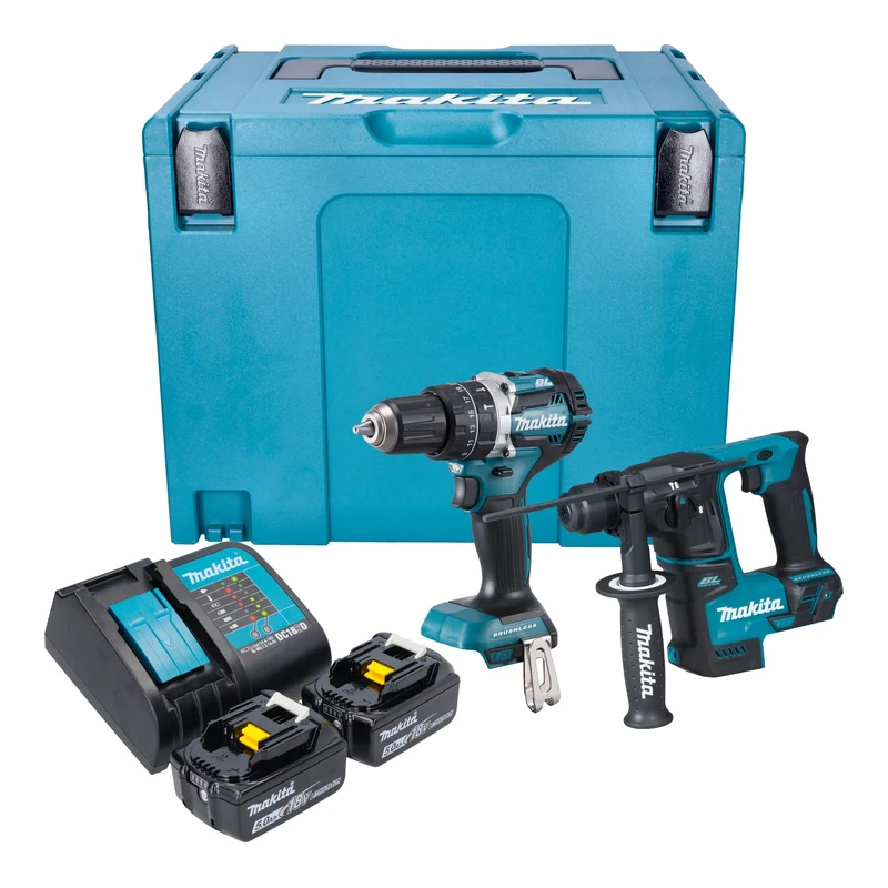 Makita DLX 2278 STJ Akku Kombo Kit + DHP 484 Schlagbohrschrauber 54 Nm + DHR 171 Bohrhammer 1,2 J + 2x Akku 5,0 Ah + Ladegerät + Makpac