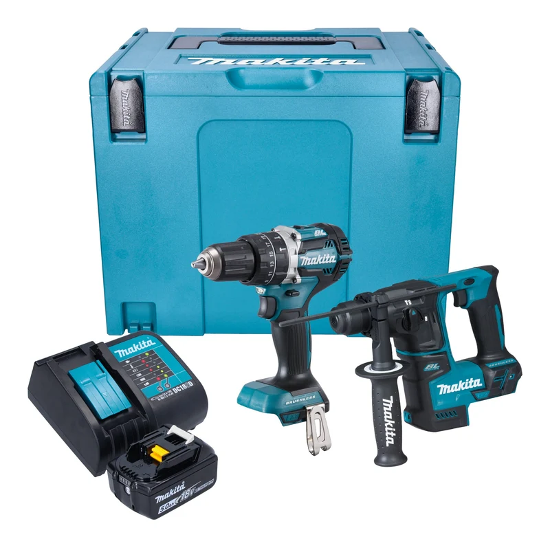 Makita DLX 2278 ST1J Akku Kombo Kit + DHP 484 Schlagbohrschrauber 54 Nm + DHR 171 Bohrhammer 1,2 J + 1x Akku 5,0 Ah + Ladegerät + Makpac