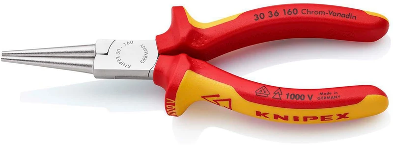 KNIPEX Langbeckzange 160 mm VDE-isoliert, Form 3, verchromt, Mehrkomponenten-Hüllen