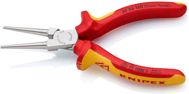 KNIPEX Langbeckzange 160 mm VDE-isoliert, Form 3, verchromt, Mehrkomponenten-Hüllen