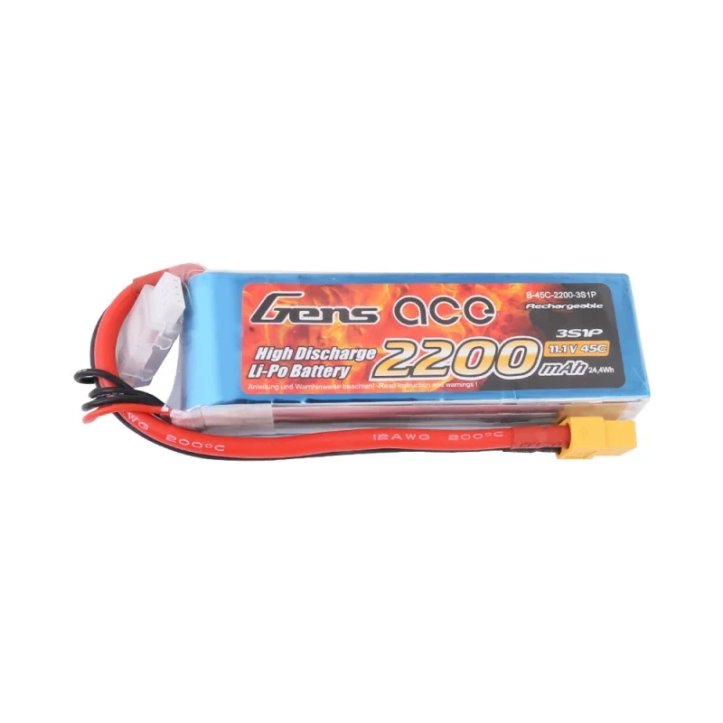 Gens Ace 2200mAh 11,1V 45C 3S1P Lipo Akkupack mit XT60 Stecker