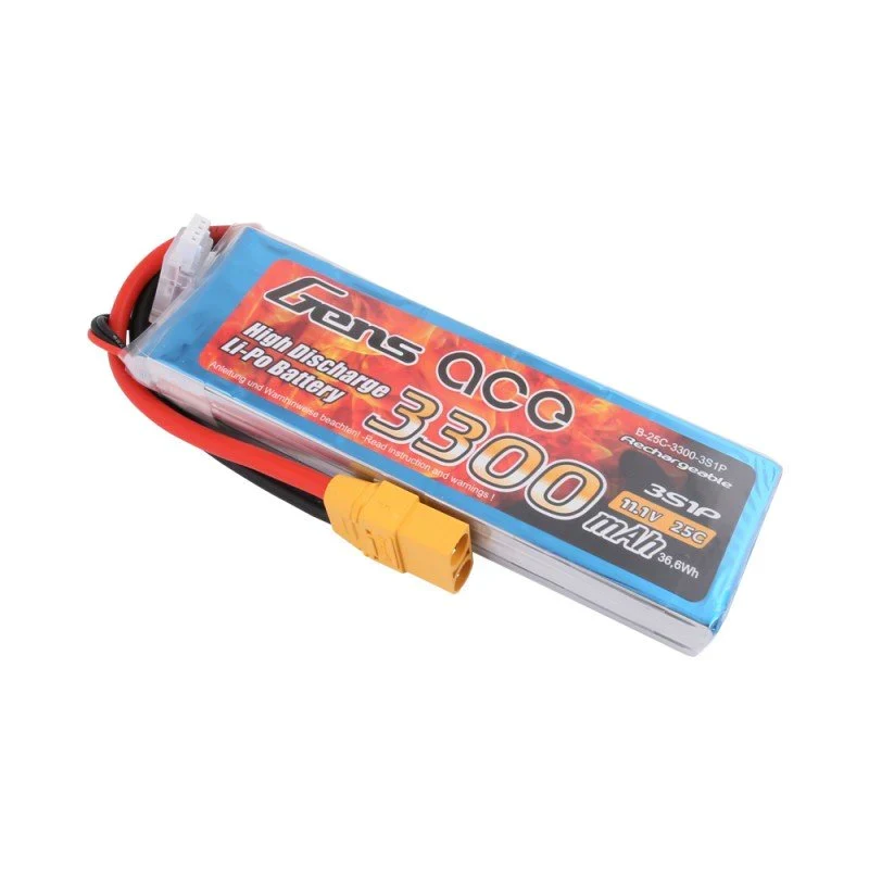Gens Ace 3300mAh 11.1V 25C 3S1P Lipo Akkupack mit XT90 Stecker