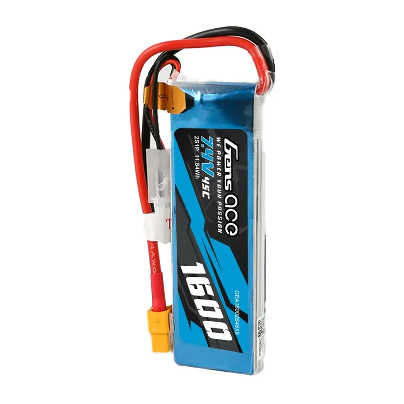 Gens Ace 1600mAh 7,4V 45C 2S1P Lipo Akkupack mit XT60 Stecker