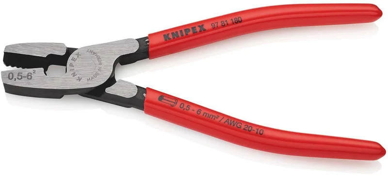 KNIPEX Aderendhülsenzange 180 mm für 0,5–6,0 mm² – Fronteinführung, poliert