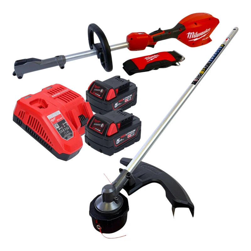 Milwaukee M18 FOPH2-­LTA-502 Akku Basiseinheit 18 V Brushless + Rasentrimmer Aufsatz + 2x Akku 5,0 Ah + Ladegerät