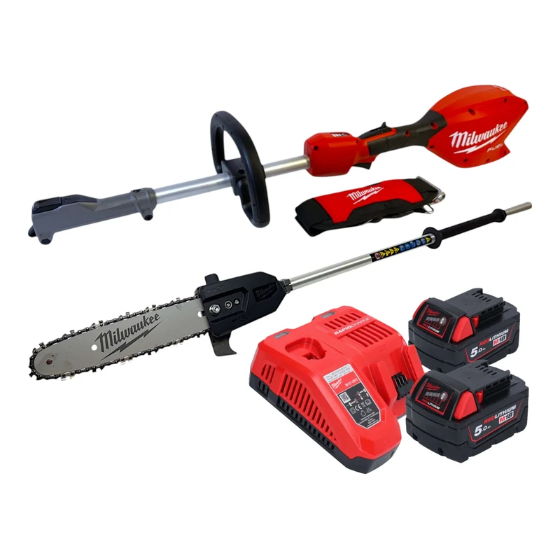 Milwaukee M18 FOPH2-­CSA-502 Akku Basiseinheit 18 V Brushless + Hochentaster Aufsatz + 2x Akku 5,0 Ah + Ladegerät
