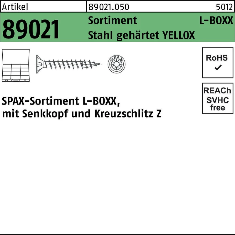 SPAX Schraubensortiment R 89021 Montagekoffer L-BOXX YELLOX mit Senkkopf und Kreuzschlitz Z