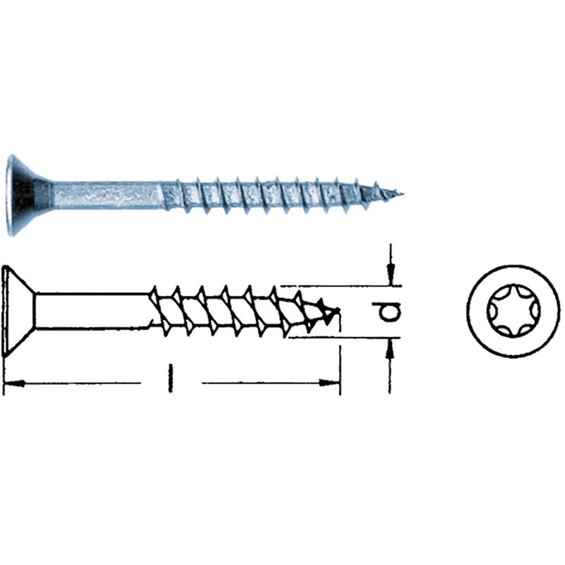 Spanplattenschraube Senkkopf mit Torx und Fräsrippe