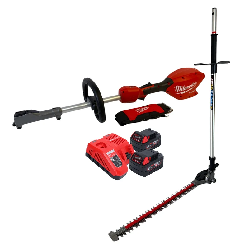 Milwaukee M18 FOPH2-HTA-502 Akku Basiseinheit 18 V Brushless + Heckenscheren Aufsatz + 2x Akku 5,0 Ah + Ladegerät